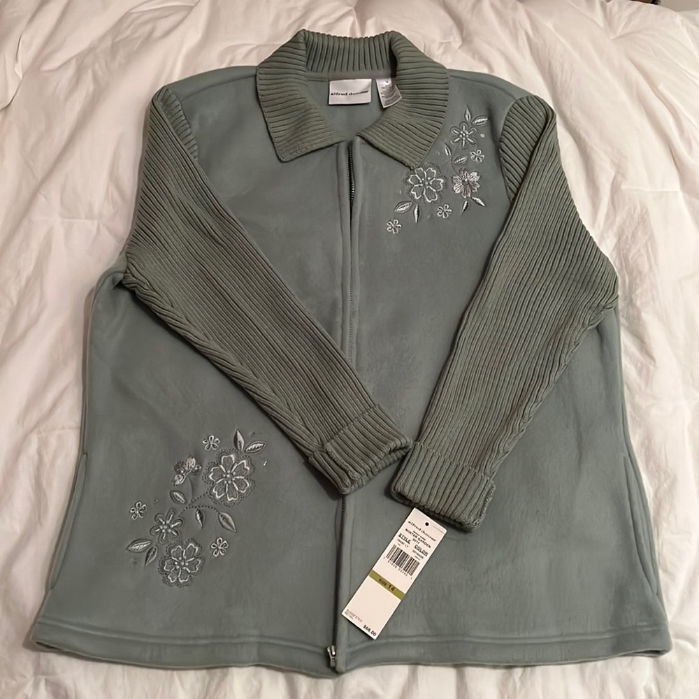 Sage green Alfred Dunner embroidered full zip fleece